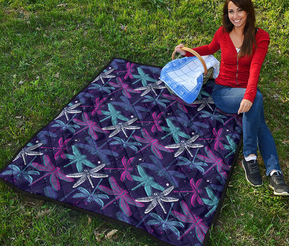 Trippy Dragonfly Pattern Print Quilt