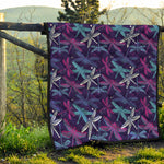 Trippy Dragonfly Pattern Print Quilt