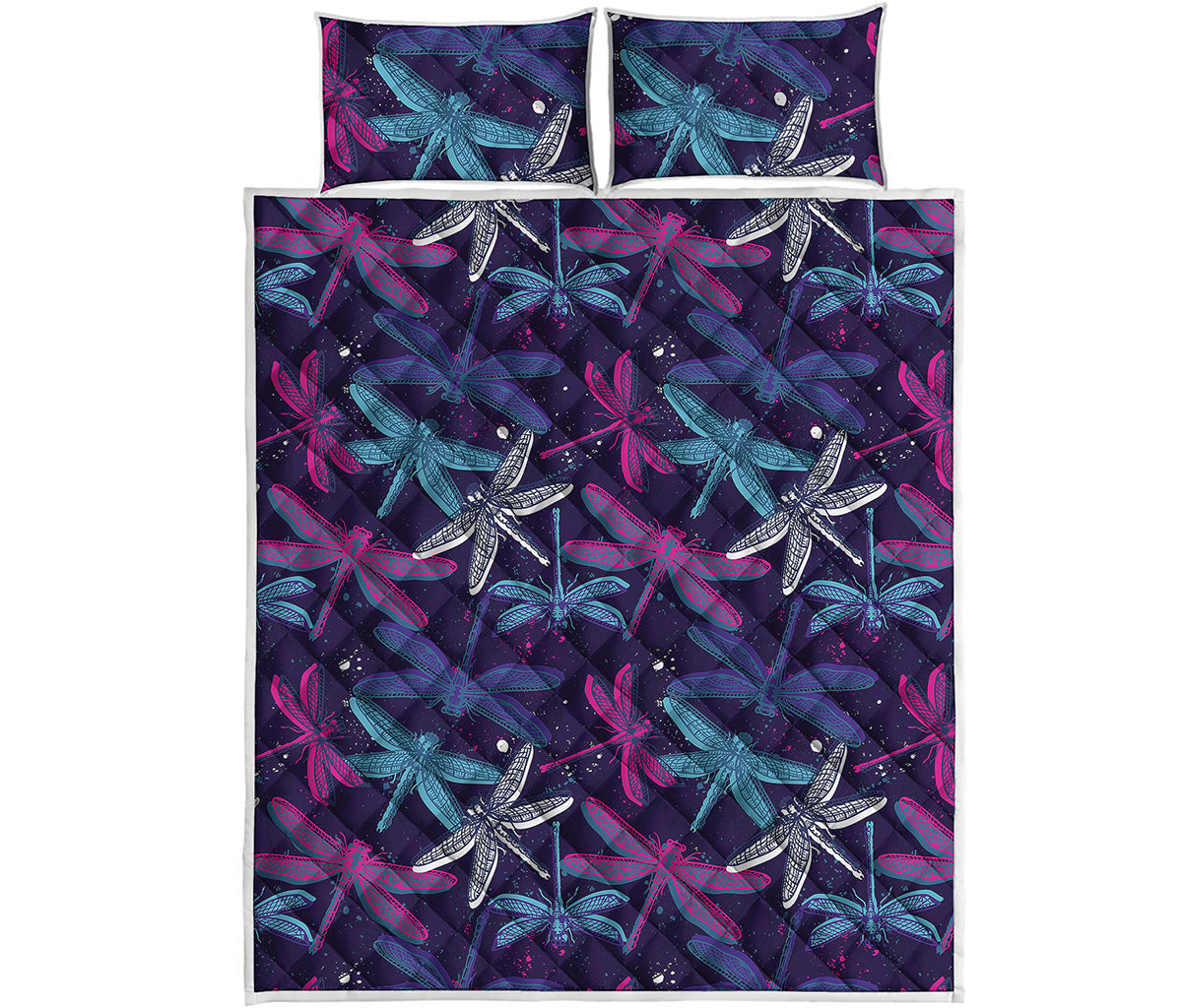 Trippy Dragonfly Pattern Print Quilt Bed Set