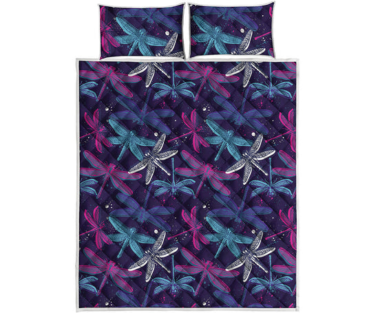 Trippy Dragonfly Pattern Print Quilt Bed Set