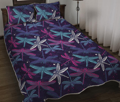 Trippy Dragonfly Pattern Print Quilt Bed Set
