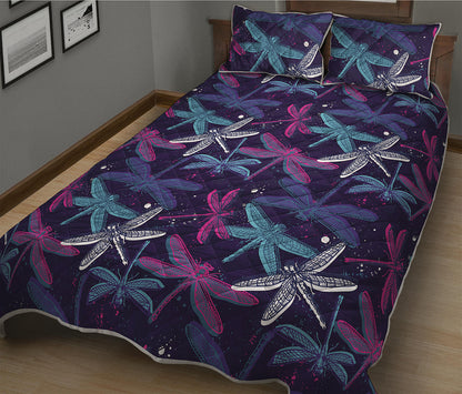 Trippy Dragonfly Pattern Print Quilt Bed Set