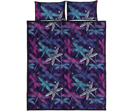 Trippy Dragonfly Pattern Print Quilt Bed Set