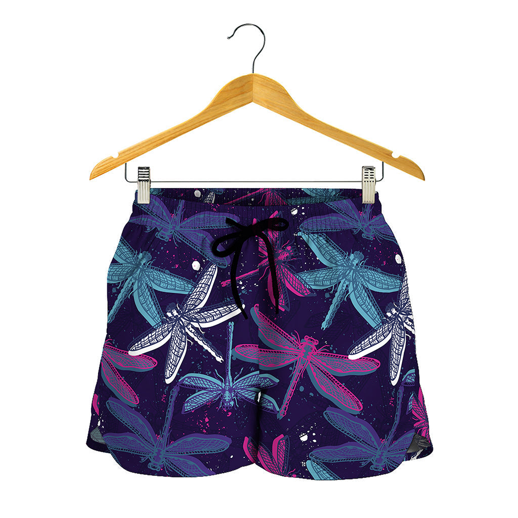 Trippy Dragonfly Pattern Print Women's Shorts