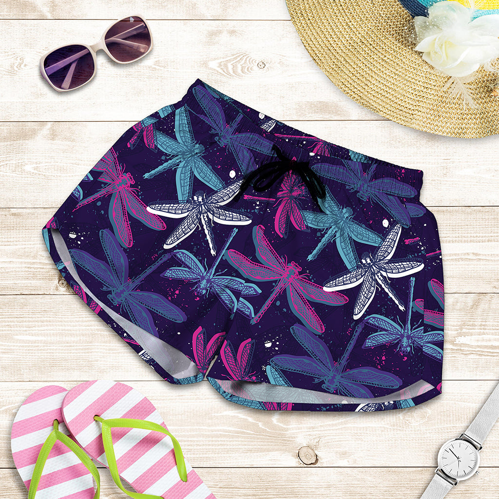 Trippy Dragonfly Pattern Print Women's Shorts