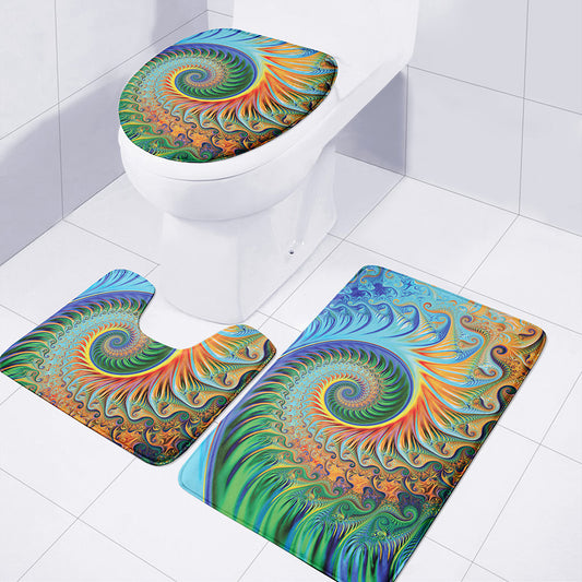 Trippy Fractal Print 3 Piece Bath Mat Set