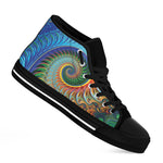 Trippy Fractal Print Black High Top Shoes
