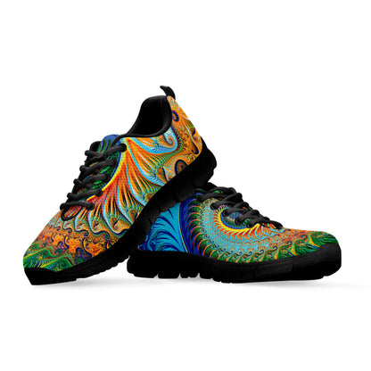 Trippy Fractal Print Black Sneakers