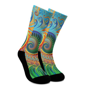 Trippy Fractal Print Crew Socks