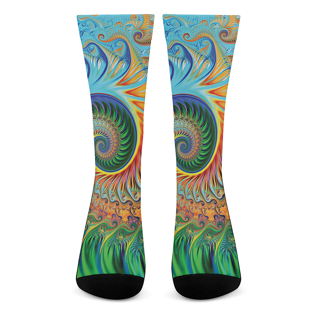 Trippy Fractal Print Crew Socks