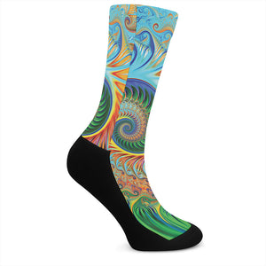 Trippy Fractal Print Crew Socks