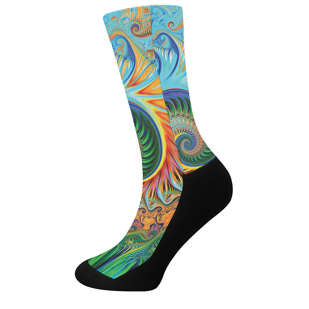 Trippy Fractal Print Crew Socks