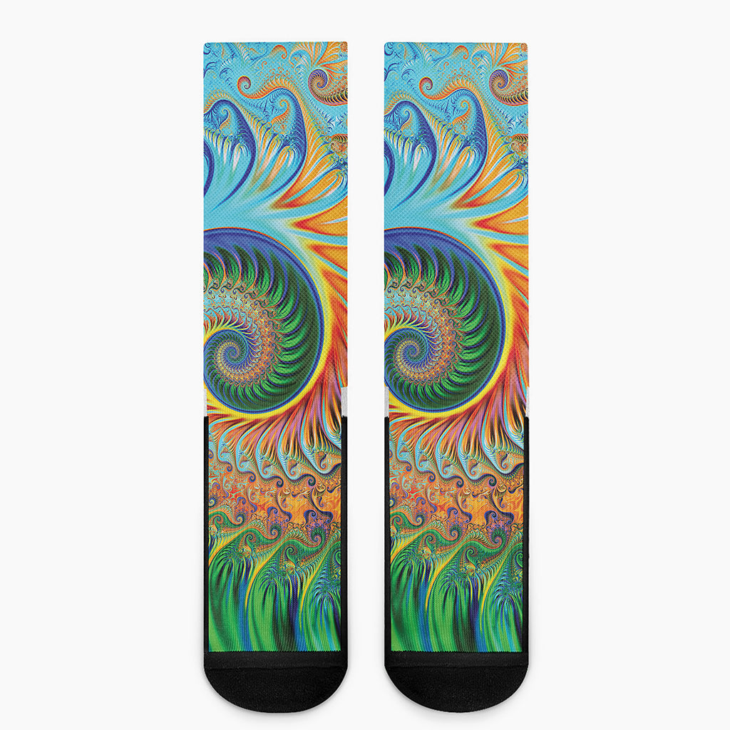 Trippy Fractal Print Crew Socks