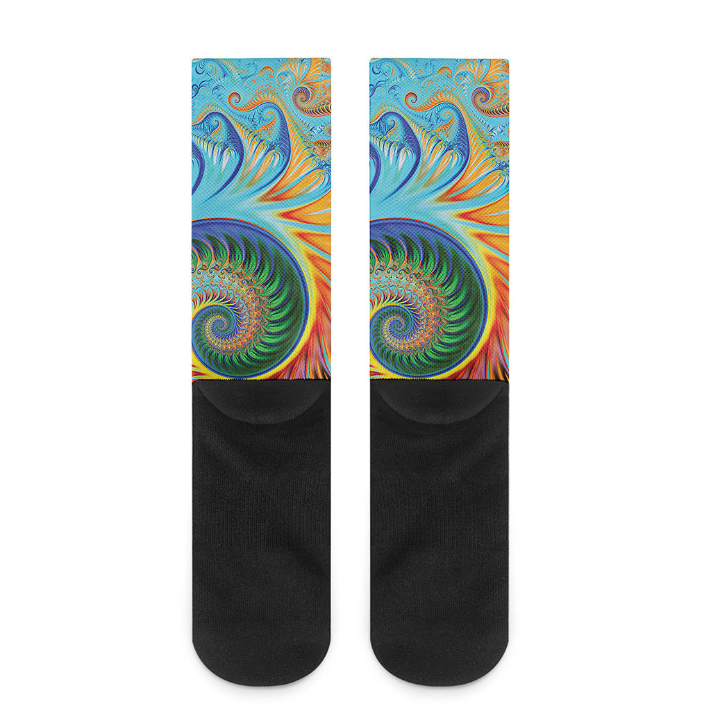 Trippy Fractal Print Crew Socks