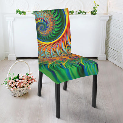 Trippy Fractal Print Dining Chair Slipcover