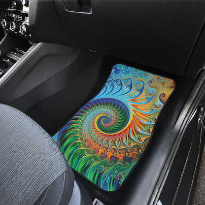 Trippy Fractal Print Front and Back Car Floor Mats
