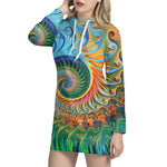 Trippy Fractal Print Hoodie Dress
