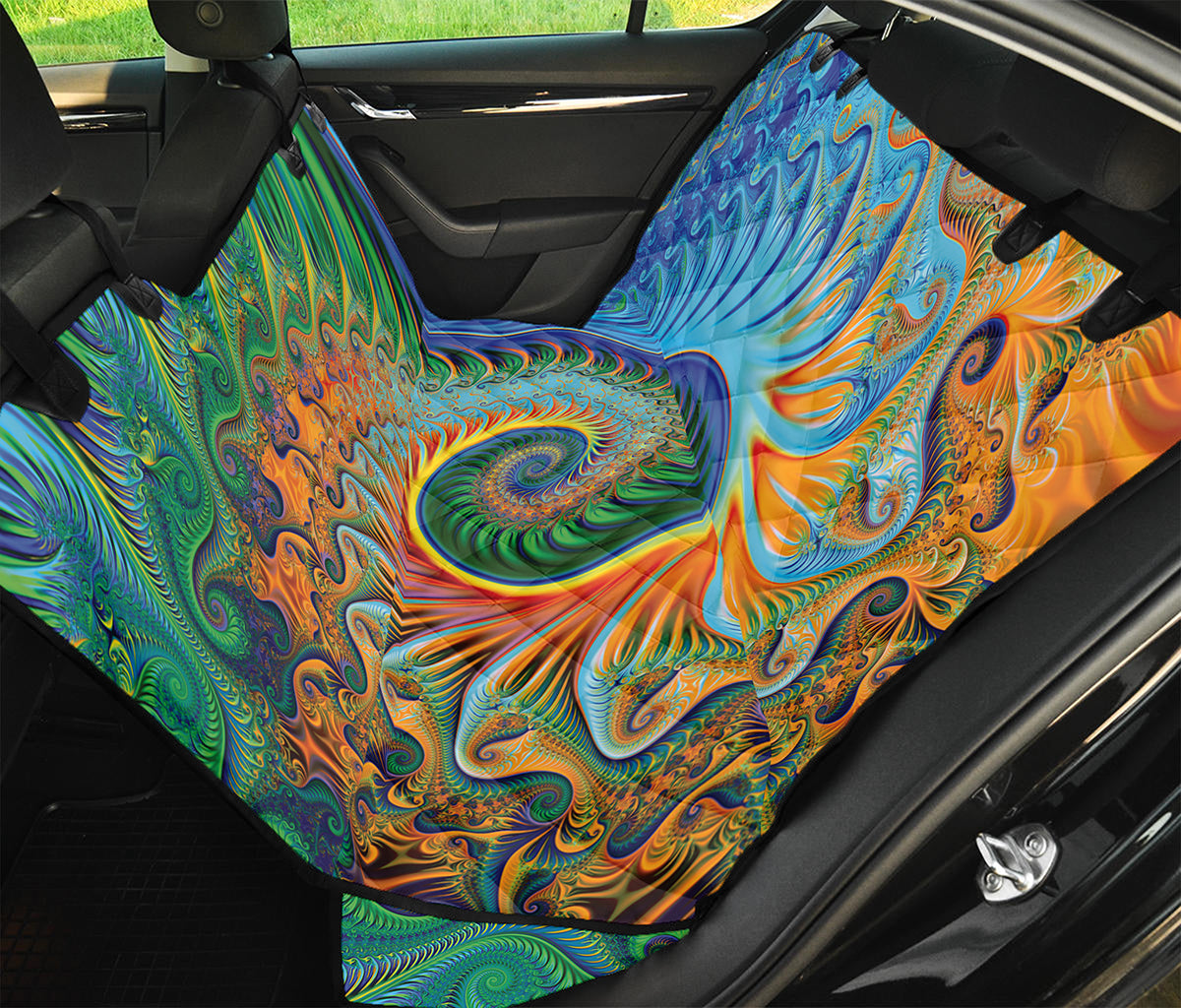Trippy Fractal Print Pet Car Back Seat Cover