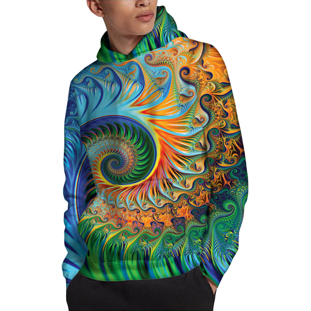 Trippy Fractal Print Pullover Hoodie
