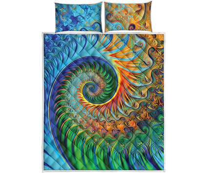 Trippy Fractal Print Quilt Bed Set
