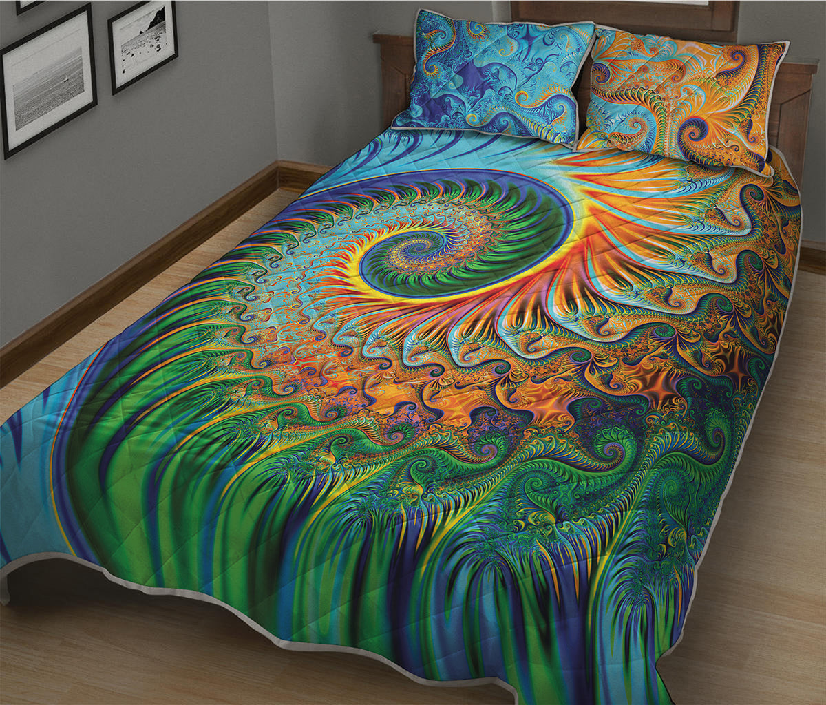 Trippy Fractal Print Quilt Bed Set