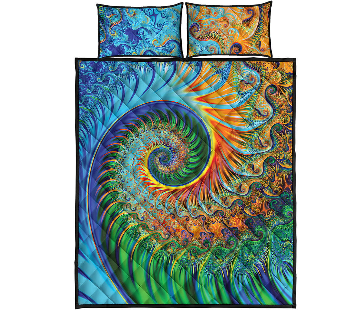 Trippy Fractal Print Quilt Bed Set