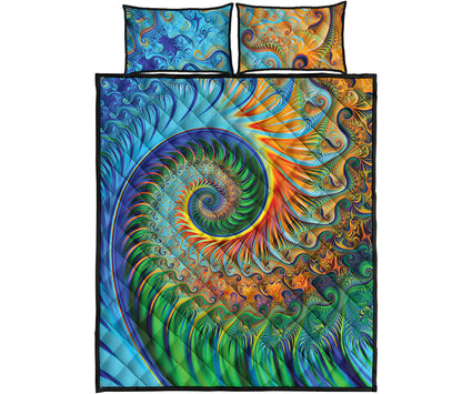Trippy Fractal Print Quilt Bed Set