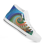 Trippy Fractal Print White High Top Shoes