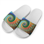 Trippy Fractal Print White Slide Sandals