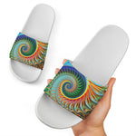 Trippy Fractal Print White Slide Sandals