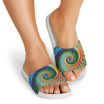 Trippy Fractal Print White Slide Sandals