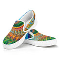 Trippy Fractal Print White Slip On Sneakers