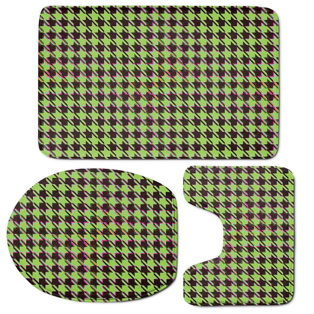 Trippy green Houndstooth Pattern Print 3 Piece Bath Mat Set