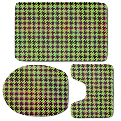 Trippy green Houndstooth Pattern Print 3 Piece Bath Mat Set
