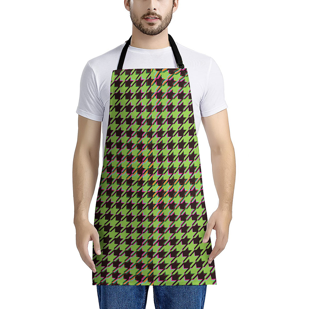 Trippy green Houndstooth Pattern Print Apron