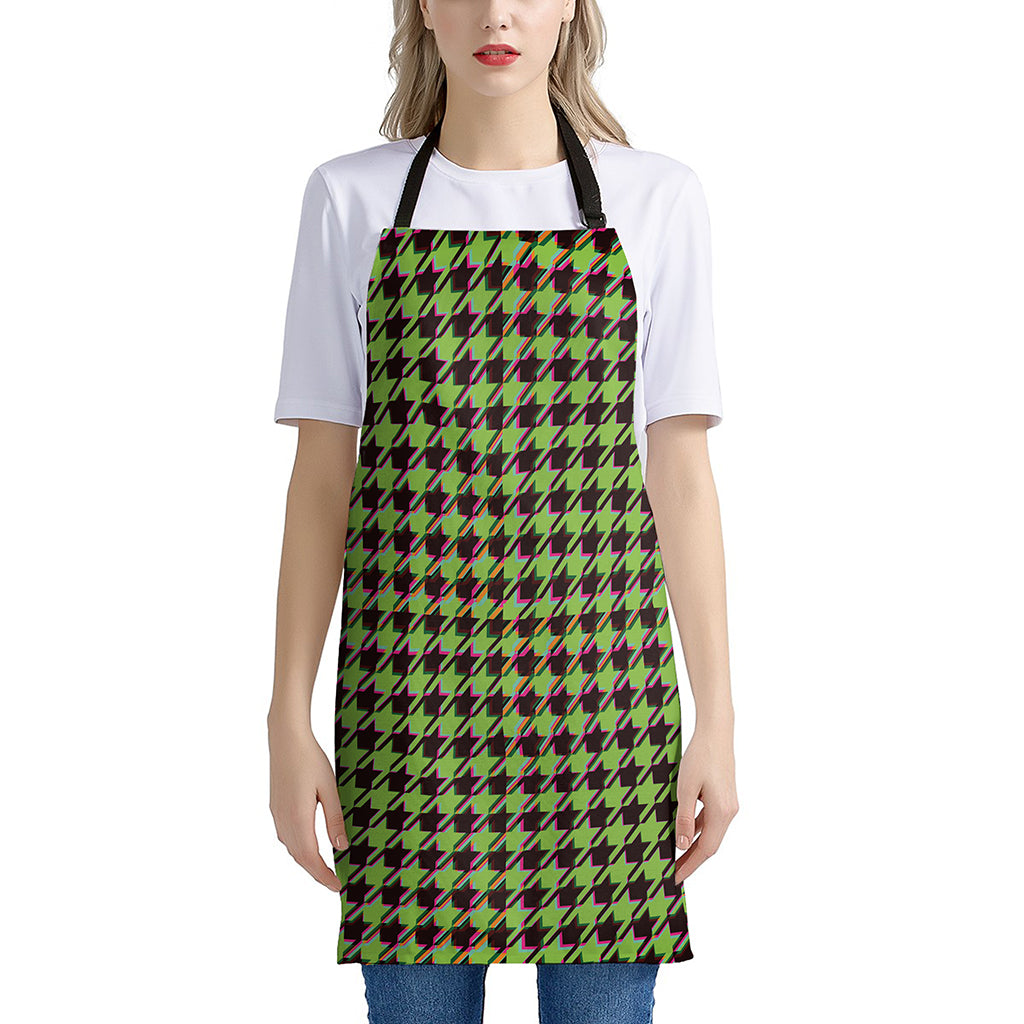 Trippy green Houndstooth Pattern Print Apron