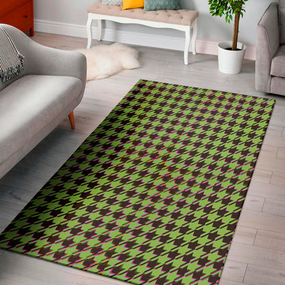 Trippy green Houndstooth Pattern Print Area Rug