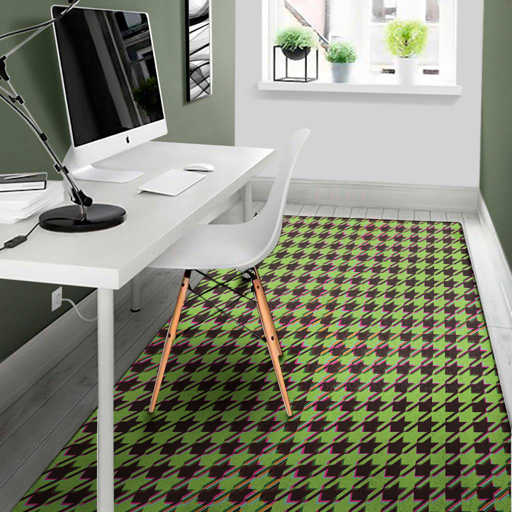 Trippy green Houndstooth Pattern Print Area Rug