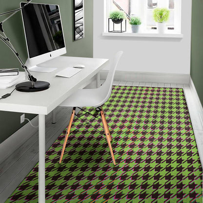 Trippy green Houndstooth Pattern Print Area Rug