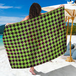 Trippy green Houndstooth Pattern Print Beach Sarong Wrap