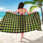 Trippy green Houndstooth Pattern Print Beach Sarong Wrap