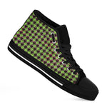 Trippy green Houndstooth Pattern Print Black High Top Shoes