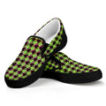 Trippy green Houndstooth Pattern Print Black Slip On Sneakers
