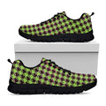 Trippy green Houndstooth Pattern Print Black Running Shoes