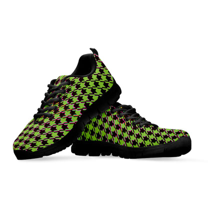 Trippy green Houndstooth Pattern Print Black Sneakers