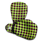 Trippy green Houndstooth Pattern Print Boxing Gloves