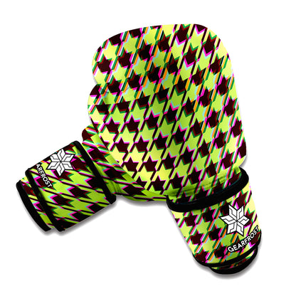 Trippy green Houndstooth Pattern Print Boxing Gloves