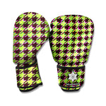 Trippy green Houndstooth Pattern Print Boxing Gloves