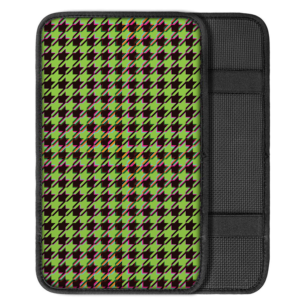 Trippy green Houndstooth Pattern Print Car Center Console Cover
