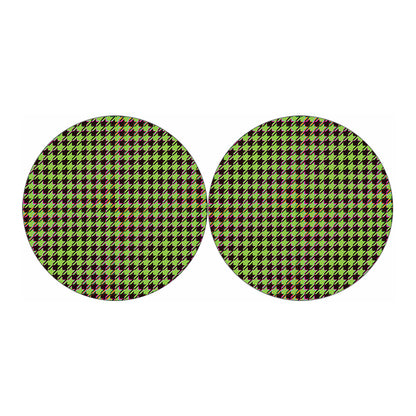 Trippy green Houndstooth Pattern Print Car Coasters